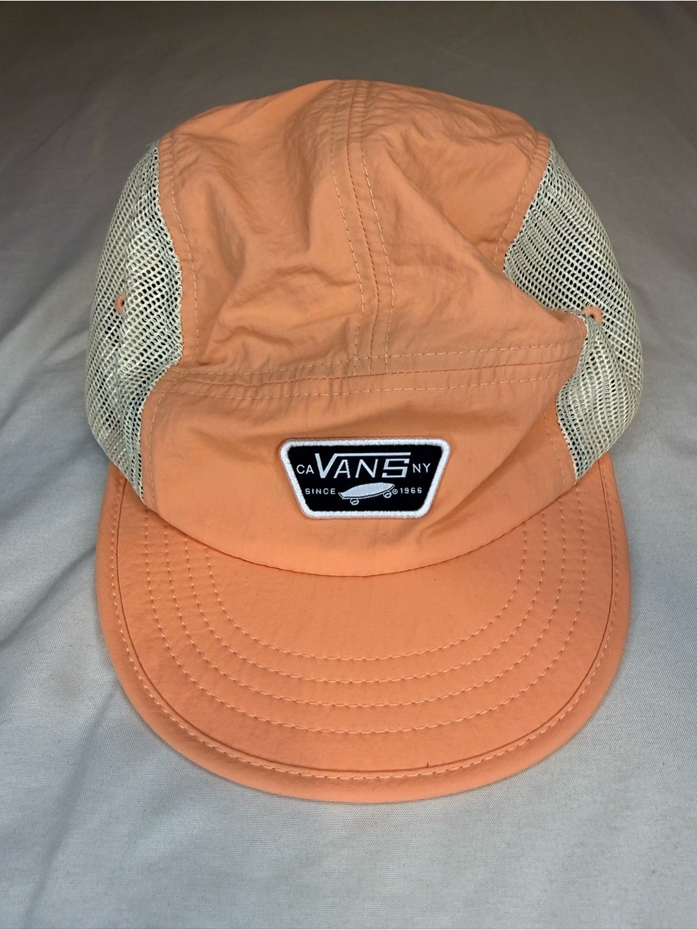 Vans Off The Wall 5-Panel Nylon Mesh Camper Hat Cap - Peachy Orange / Cream